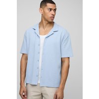 Kurzärmliges Oversize Hemd in Waffeloptik - Blau - XS, Blau von boohooman