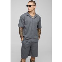 Kurzärmliges Oversize Hemd in Waffeloptik & lockere Shorts - Grau - XS, Grau Kurzärmliges Oversize Hemd in Waffeloptik & lockere Shorts - Grau - XS, Grau von boohooman