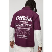 Kurzärmliges Oversize Hemd mit Official Stickerei - Burgund - XL, Burgund von boohooman