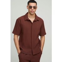 Kurzärmliges Oversize Hemd mit verdeckter Knopfleiste - Braun - L, Braun Kurzärmliges Oversize Hemd mit verdeckter Knopfleiste - Braun - L, Braun von boohooman