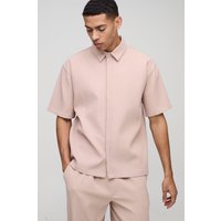 Kurzärmliges Oversize Hemd mit verdeckter Knopfleiste - Taupe - XS, Taupe von boohooman