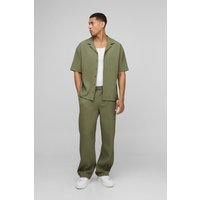 Kurzärmliges Oversize Hemd & Hose mit geradem Bein - Grün - M, Grün von boohooman