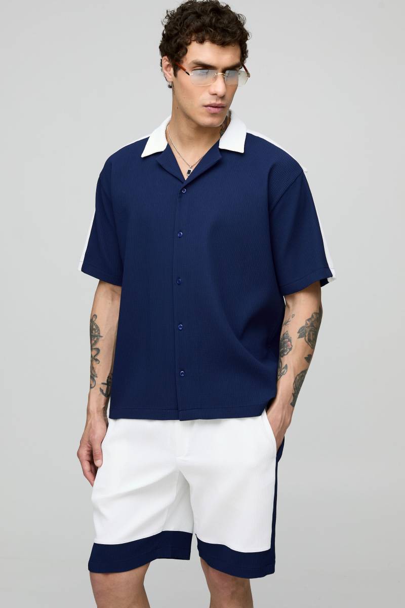 Kurzärmliges Oversize Hemd & Shorts - Blau - M, Blau von boohooman
