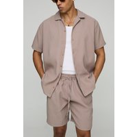 Kurzärmliges Oversize Hemd & Shorts - Braun - L, Braun Kurzärmliges Oversize Hemd & Shorts - Braun - L, Braun von boohooman