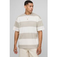 Kurzärmliges Oversize Rundhals T-Shirt mit Streifen - Grau - XL, Grau von boohooman
