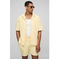 Kurzärmliges Oversize Stretch-Hemd & Hose - Gelb - M, Gelb von boohooman