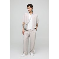 Kurzärmliges Oversize Weiches Twill-Hemd & Hose mit weitem Bein - Grau - XL, Grau von boohooman