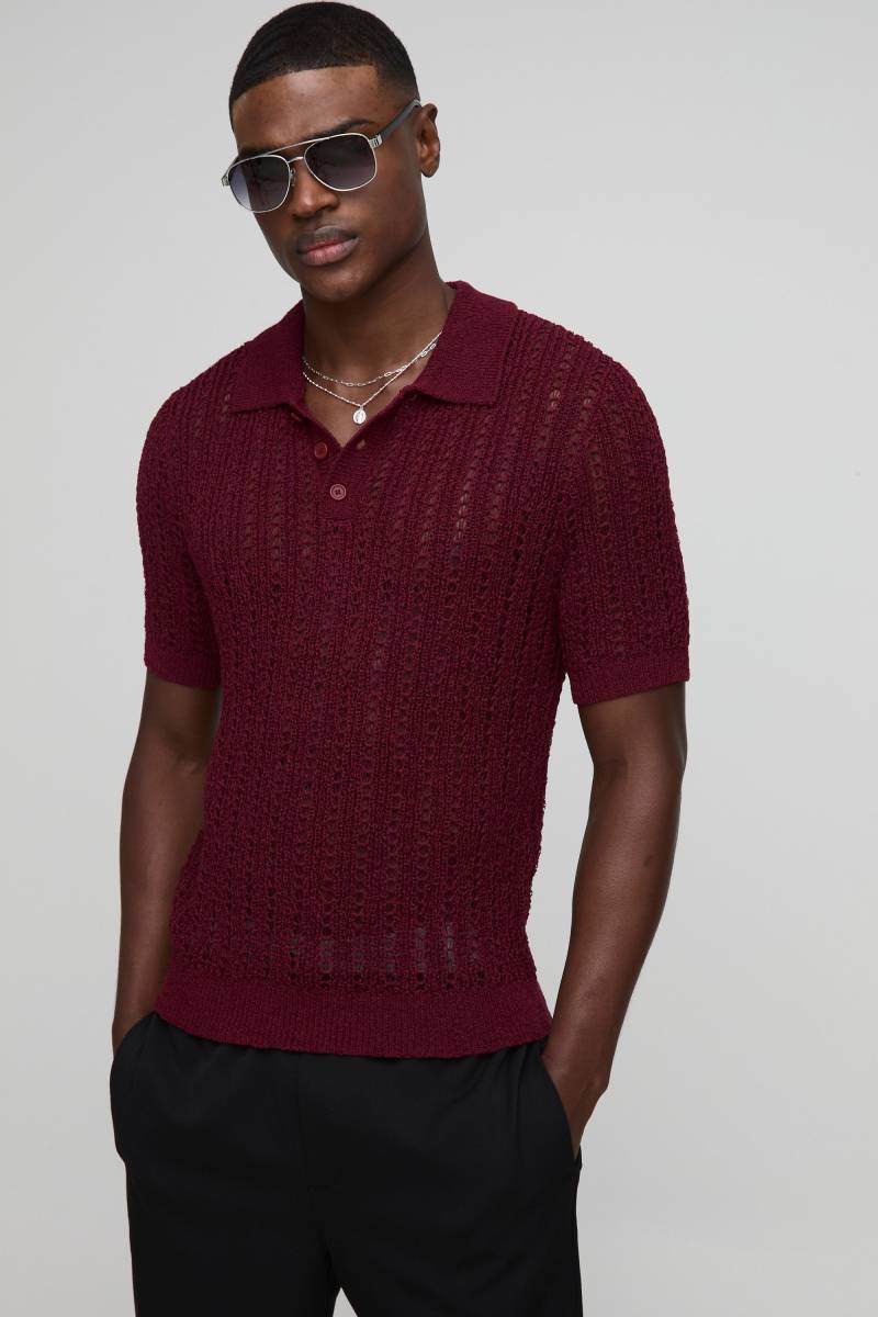 Kurzärmliges Poloshirt - Burgund - XS, Burgund von boohooman