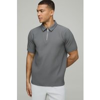Kurzärmliges Poloshirt mit Reißverschluss - Grau - XS, Grau von boohooman