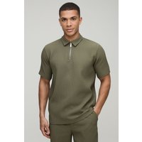 Kurzärmliges Poloshirt mit Reißverschluss - Grün - M, Grün von boohooman
