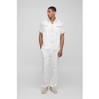 Kurzärmliges Satin-Hemd mit Kontrast-Einsatz & Hose mit geradem Bein - Grau - XL, Grau Kurzärmliges Satin-Hemd mit Kontrast-Einsatz & Hose mit geradem Bein - Grau - XL, Grau von boohooman