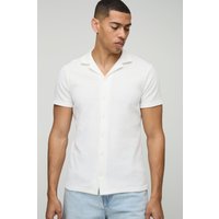 Kurzärmliges Slim-Fit Hemd in Waffeloptik - Ecru - M, Ecru von boohooman