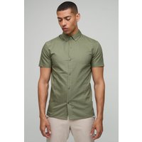 Kurzärmliges Slim-Fit Oxford-Hemd mit Knopfleiste - Khaki - XS, Khaki von boohooman