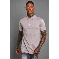 Kurzärmliges Slim-Fit Poloshirt mit Reißverschluss von boohooman