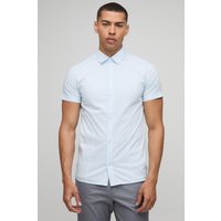 Kurzärmliges Stretch-Fit Basic Hemd mit Kragen - Blau - S, Blau von boohooman