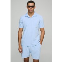 Kurzärmliges Velour Poloshirt & Shorts mit Taschen-Detail - Blau - M, Blau Kurzärmliges Velour Poloshirt & Shorts mit Taschen-Detail - Blau - M, Blau von boohooman
