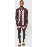 Kurzärmliges gestreiftes Hemd und Badehose - Braun - M, Braun von boohooman