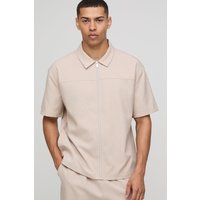 Kurzärmliges gestreiftes Oversize Hemd mit Reißverschluss - Ecru - XS, Ecru von boohooman