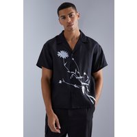 Kurzärmliges kastiges Hemd mit Blumen-Stickerei von boohooman