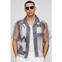 Kurzärmliges kastiges Oversize Hemd mit Organza-Applikation - Grau - S, Grau Kurzärmliges kastiges Oversize Hemd mit Organza-Applikation - Grau - S, Grau von boohooman