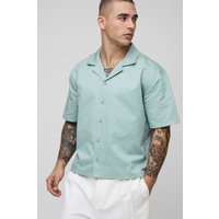 Kurzärmliges kastiges Oversize Hemd mit Print - Grün - L, Grün von boohooman