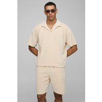 Kurzärmliges kastiges Oversize Velour Poloshirt und Shorts - Grau - XL, Grau Kurzärmliges kastiges Oversize Velour Poloshirt und Shorts - Grau - XL, Grau von boohooman