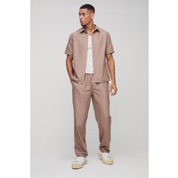 Kurzärmliges smartes Twill-Hemd & Hose - Taupe - XL, Taupe Kurzärmliges smartes Twill-Hemd & Hose - Taupe - XL, Taupe von boohooman