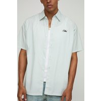 Kurzärmliges super Oversize Hemd mit Streifen und Man-Stickerei - Weiß - L, Weiß Kurzärmliges super Oversize Hemd mit Streifen und Man-Stickerei - Weiß - L, Weiß von boohooman
