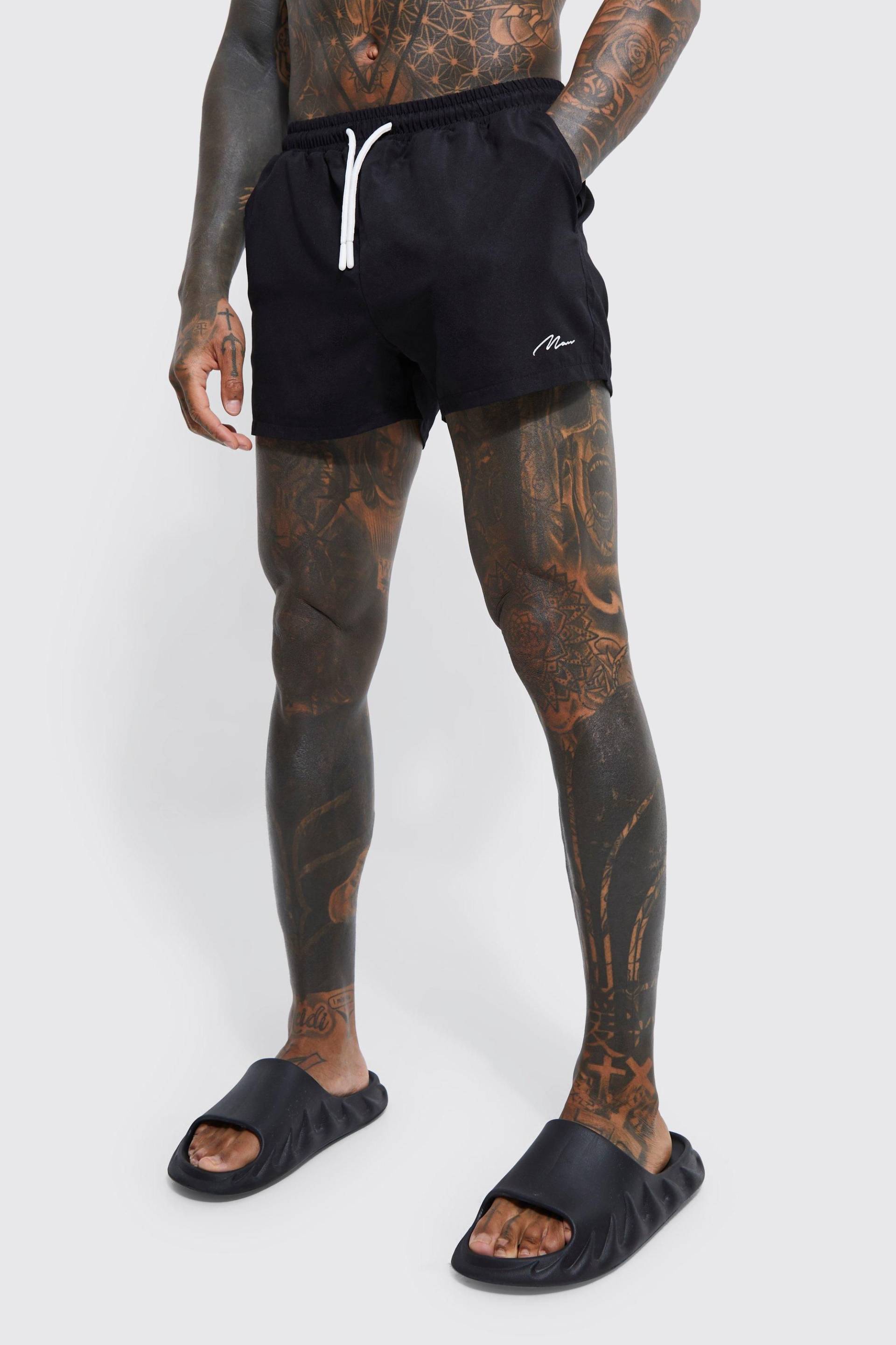Kurze Man Signature Badehose - Schwarz - L, Schwarz von boohooman