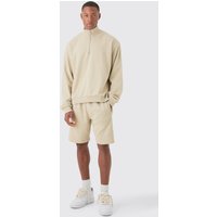 Kurzer kastiger Sweatshirt-Trainingsanzug mit 1/4 Reißverschluss von boohooman