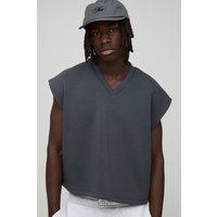 Kurzes kastiges Oversize Sweatshirt-vesttop mit V-Ausschnitt - Grau - XS, Grau Kurzes kastiges Oversize Sweatshirt-vesttop mit V-Ausschnitt - Grau - XS, Grau von boohooman