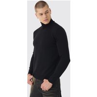 Langärmliger Rollkragen-Pullover in Schwarz von boohooman
