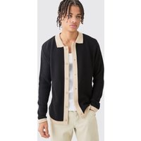 Langärmliges Hemd in Schwarz mit Kontrast-Kragen von boohooman