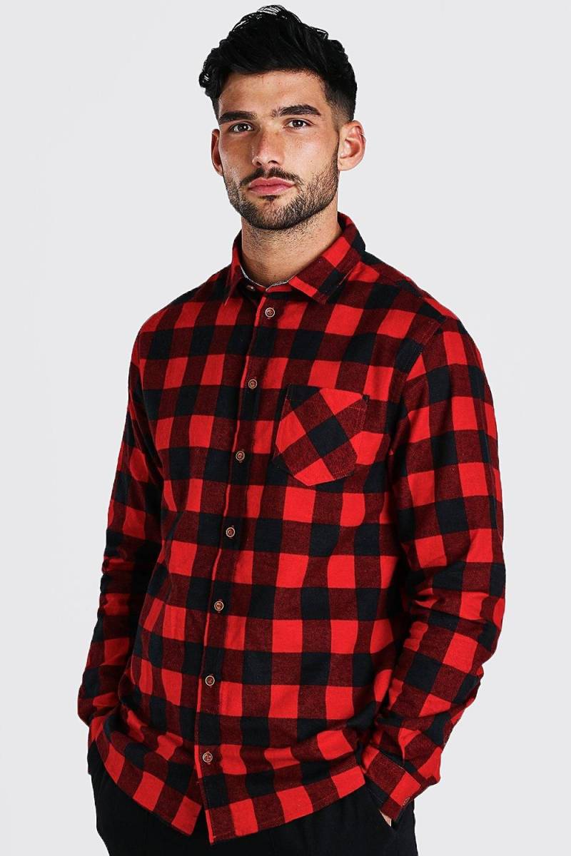 Langärmliges Karohemd in Regular Fit - rot - L, rot Langärmliges Karohemd in Regular Fit - rot - L, rot von boohooman