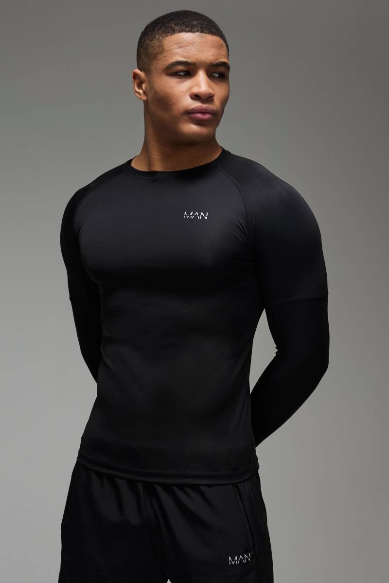 Langärmliges Man Active Muscle-Fit Mesh T-Shirt - Schwarz - XL, Schwarz von boohooman