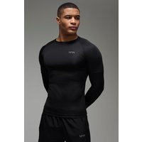 Langärmliges Man Active Muscle-Fit Mesh T-Shirt - Schwarz - XL, Schwarz von boohooman