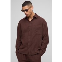 Langärmliges Oversize Hemd mit Kragen - Braun - XS, Braun von boohooman