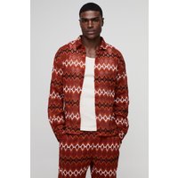 Langärmliges Oversize Hemd mit Zick-Zack Print Langärmliges Oversize Hemd mit Zick-Zack Print von boohooman