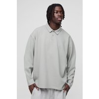 Langärmliges Oversize Jacquard Poloshirt in Waffeloptik - Khaki - XS, Khaki von boohooman