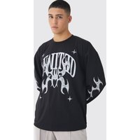 Langärmliges Oversize T-Shirt mit Gothic Print - Schwarz - S, Schwarz von boohooman