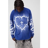 Langärmliges Oversize T-Shirt mit Herz-Print - Grau - S, Grau Langärmliges Oversize T-Shirt mit Herz-Print - Grau - S, Grau von boohooman