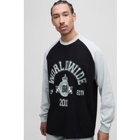 Langärmliges Oversize T-Shirt mit Kontrast Raglan Print - Grau - S, Grau von boohooman