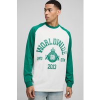 Langärmliges Oversize T-Shirt mit Kontrast Raglan Print - Grün - L, Grün Langärmliges Oversize T-Shirt mit Kontrast Raglan Print - Grün - L, Grün von boohooman