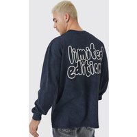 Langärmliges Oversize T-Shirt mit Limited-Print und Acid-Waschung von boohooman
