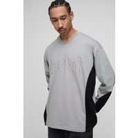 Langärmliges Oversize T-Shirt mit Stickerei - Grau - M, Grau Langärmliges Oversize T-Shirt mit Stickerei - Grau - M, Grau von boohooman