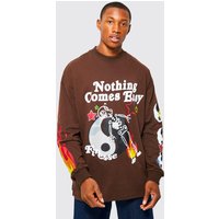 Langärmliges Oversize Yin Yang T-Shirt von boohooman