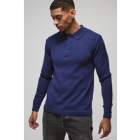 Langärmliges Poloshirt mit Knopf-Detail - Blau - XS, Blau Langärmliges Poloshirt mit Knopf-Detail - Blau - XS, Blau von boohooman