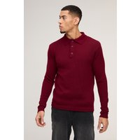 Langärmliges Poloshirt mit Knopf-Detail - Burgund - XS, Burgund von boohooman