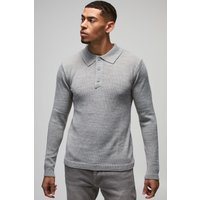 Langärmliges Poloshirt mit Knopf-Detail - Grau - XS, Grau Langärmliges Poloshirt mit Knopf-Detail - Grau - XS, Grau von boohooman