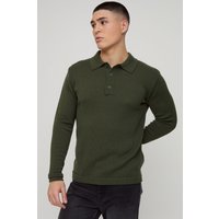 Langärmliges Poloshirt mit Knopf-Detail - Khaki - XS, Khaki Langärmliges Poloshirt mit Knopf-Detail - Khaki - XS, Khaki von boohooman